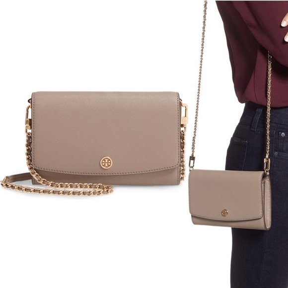 Tory Burch Robinson Chain Wallet in Gray Heron